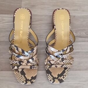 Tory Burch Basket Weave Block Heel 5 Leather Sandal